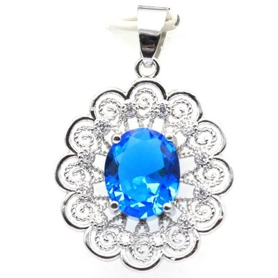 Потрясающий швейцарский синий топаз белый CZ женщин помолвки серебряный кулон - Изображение 1 из 2