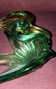 Murano Venetian Green & Amber Sommerso Glass Swan Figurine - Picture 1 of 7