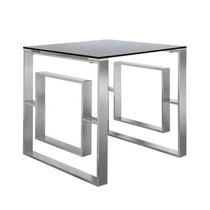 Side Table Chrome Stainless Steel End Table Smoked Tempered Glass Top Furniture - Picture 1 of 8