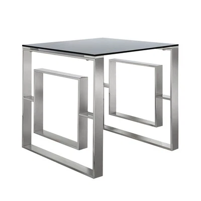 Side Table Chrome Stainless Steel End Table Smoked Tempered Glass Top Furniture - Image 1 of 4