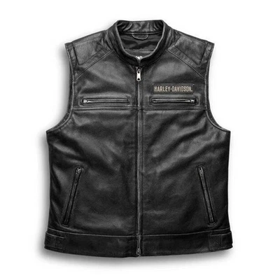 Harley-Davidson Men’s Passing Link Black Leather Motorcycle Vest - Image 1 of 3