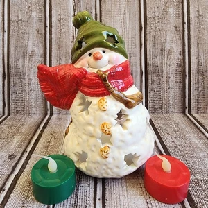 Yankee Candle 2014 muñeco de nieve de cerámica luz de té candelabro votivo con luces  - Imagen 1 de 10