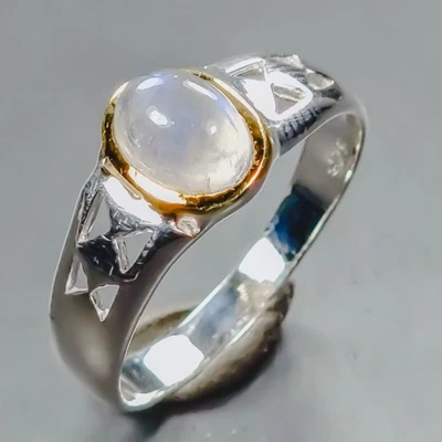 Anillo Piedra Lunar Natural Hecho a Mano Plata de Ley 925 Talla 7/R439349 Foto 1 de 4