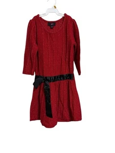 Iz Byer Girl Sweater Dress Size 10 Red Silver Black - Picture 1 of 5