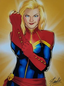MARVEL COMICS STAN LEE HANDS OF RESPECT PRINT DNA STAMP SIGNED CAPTAIN MARVEL - Picture 1 of 9