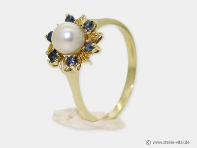 Toller 585er Gold Perlring mit Saphiren (2245) - Bild 1 von 2