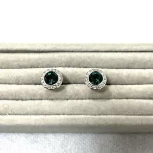 Swarovski Green & Clear Stone Earrings Silver Women's Jewelry PreOwned - Picture 1 of 10