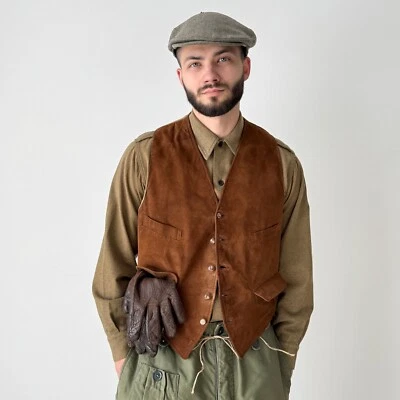 Винтажный коричневый кожаный жилет 1940-х годов эпохи Второй мировой войны Англии «Adastra» для работы летчика размер S/M - Изображение 1 из 4