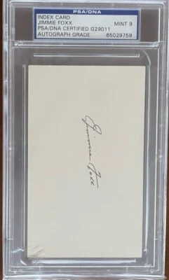 Jimmie Foxx Signed Index Card. PSA/DNA Certified And Graded Mint 9 Red Sox - Image 1 of 4