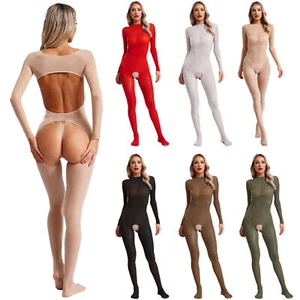 Body donna setoso trasparente tuta senza schiena aperto all'uncinetto elasticizzato - Foto 1 di 58