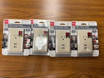 RCA WP2UWR CARREGADOR DE PLACA DE PAREDE USB DUPLO COM TOMADA NOVO EM FOLHA Marfim Pacote com 4 - Imagem 1 de 2
