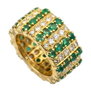 Emerald and Diamond Eternity Cocktail Ring 18K Yellow Gold - Picture 1 of 12