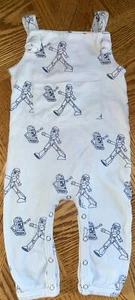 Kate Quinn Organic Blue Robots CottonTie Overall Jumpsuit 12-18 Mon -HAS 2STAINS - Picture 1 of 11