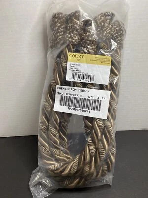 Conjunto de 4 costas de gravata de cortina marrom e dourado Chennile 26 pol - Imagem 1 de 2