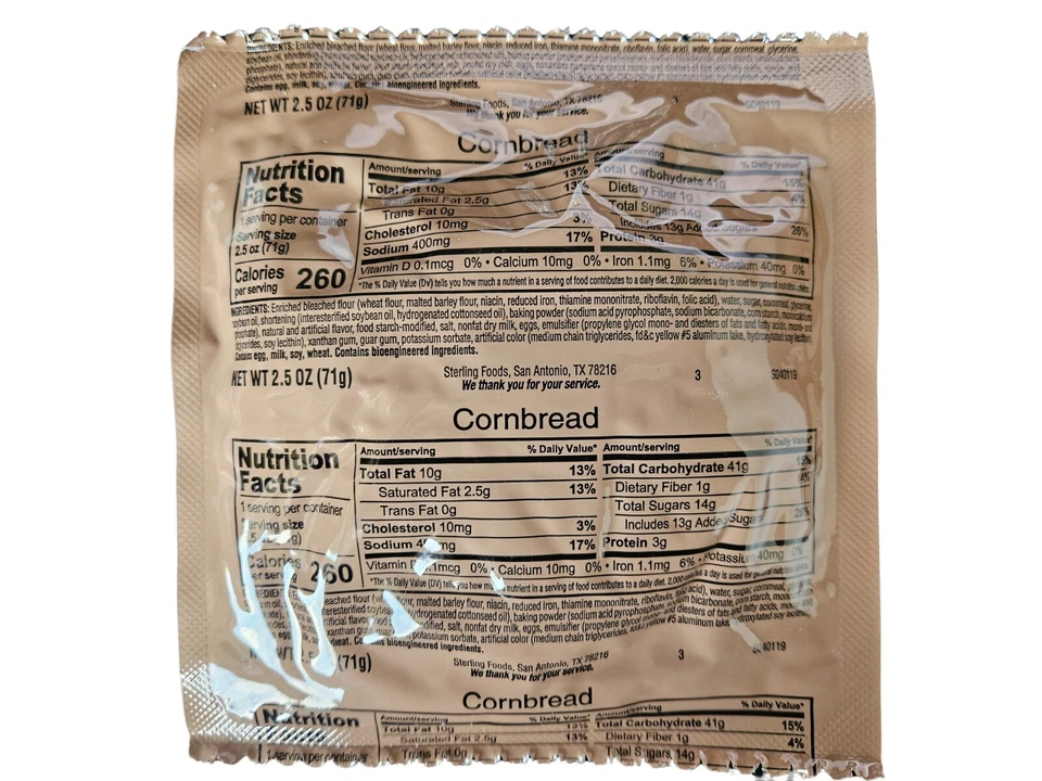 Auténtico Componente de Ración de Pan USGI, Snack - Pan de Maíz - Paquete de 6, 12, 24 y 48 Foto 1 de 1