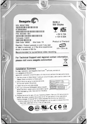 Hard Drive Seagate SV35.2 ST3500630AV 500GB 7200U/Min 16MB Ata Ide 3.5'' Inch - Image 1 of 3