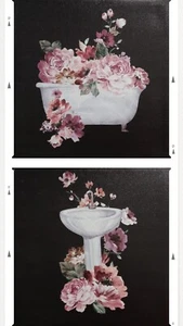 Wall Art Set, 2 Unframed CANVASES, BATHROOM DECOR, PEDESTAL SINK & CLAW BATHTUB - Picture 1 of 7