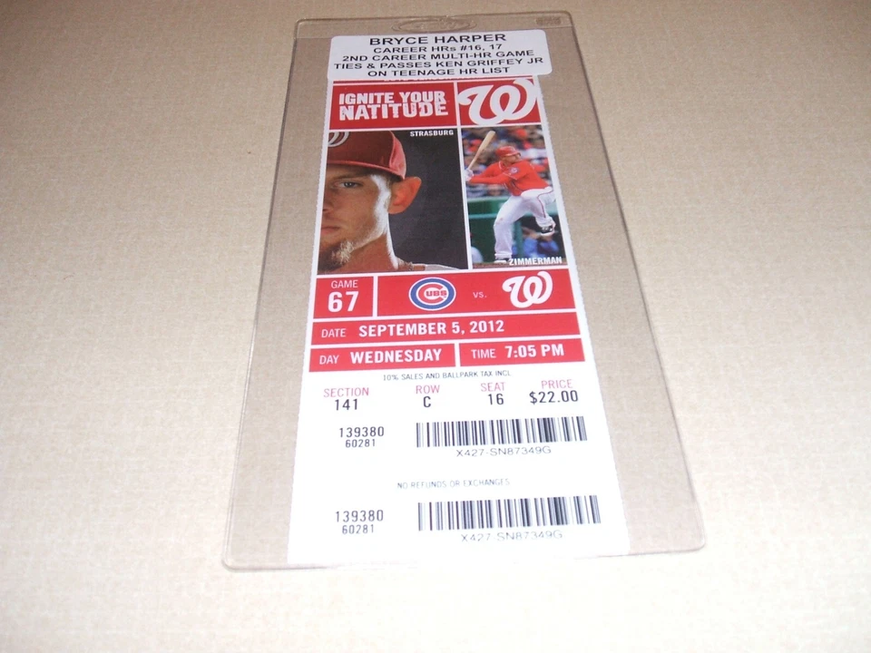 BRYCE HARPER CARRERA HRs #16&17 CORBATAS Y PASES KEN GRIFFEY JR BOLETO DE HR adolescente Foto 1 de 1