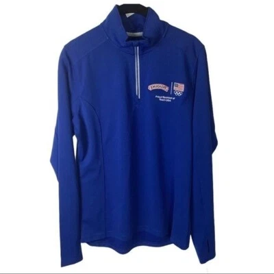 Chaqueta Sport-Tek Juegos Olímpicos 1/4 Cremallera Azul Nueva con Etiquetas Pequeños Smuckers Bandera Agujeros para el Pulgar Foto 1 de 4