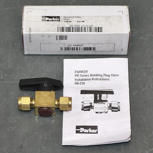Parker Rotary Plug Valve 4Z-PR4-VT-B, 1/4" CPI Compression, 3000 PSI, Brass - Picture 1 of 6