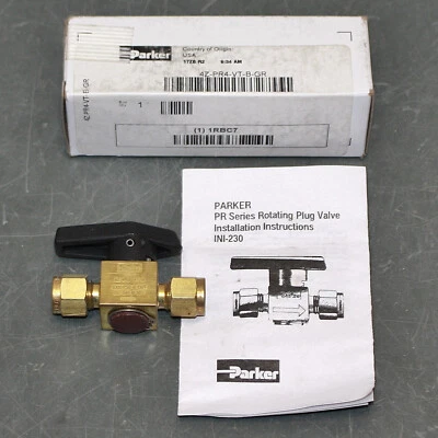 Parker Rotary Plug Valve 4Z-PR4-VT-B, 1/4" CPI Compression, 3000 PSI, Brass - Image 1 of 4