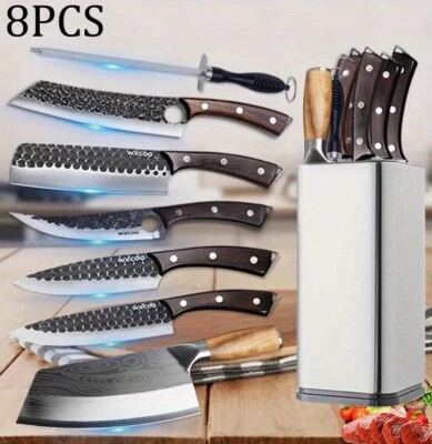 Juego de 8 cuchillos de cocina multiusos para deshuesar cuchillos de frutas afilador varilla Foto 1 de 4