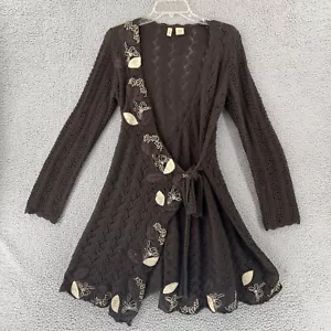 Vestido Anthropologie Polilla Marrón Floral Bordado Pointelle Crochet Envolvente Mujer S - Imagen 1 de 12