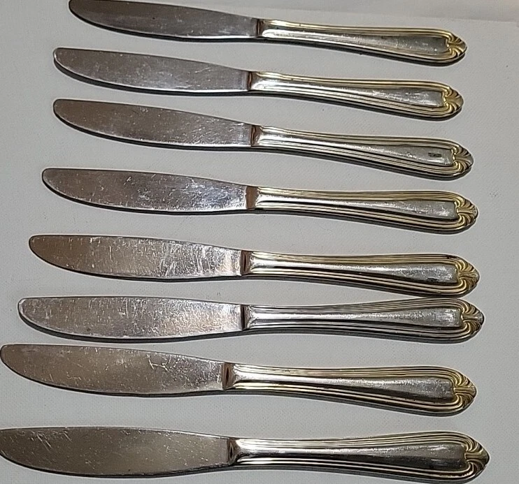 Juego de 8 cubiertos chapados en oro Gibson Butter Knife vintage Foto 1 de 4