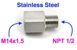 Stainless Steel Sensor Adaptor M14 x1.5 Female to NPT 1/2" Male Fittings HEX 22