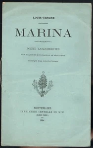 MARINA de Louis VERGNE Poème Languedocien traduit Dialecte de MONTPELLIER 1884 - Picture 1 of 3