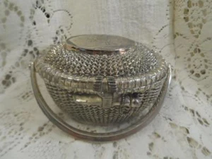 Vntg Sheridan Etched Rose SilverPlate Hndld Woven Basket Velvet Lined Vanity Box - Picture 1 of 12