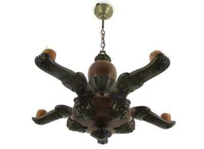 Impresionante araña gótica de latón ornamentado bronce madera 5 luces renacimiento imperio Foto 1 de 4