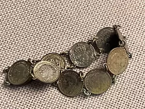 WWII era vtg souvenir bracelet 90% Silver Threepence coins Handmade 90% Silver - Picture 1 of 5