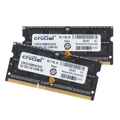 Intel Crucial 2x 8GB 2Rx8 PC3L-12800S DDR3L 1600Mhz SODIMM RAM Laptop Memory @w6 - Image 1 of 4