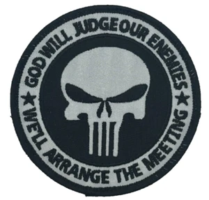 Reflective Skull Punisher "GOD WILL JUDGE WE'LL ARRANGE MEETING" 3.5 HOOK PATCH - Picture 1 of 1