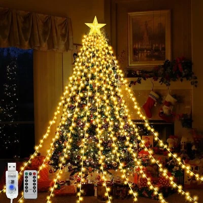 Waterfall Christmas Tree Lights with Star top, 2m x 9, Warm White, USB, Remote - Image 1 of 4