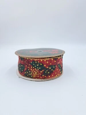 Vintage Wired Ribbon Fall Autumn Harvest Leaf Gold Red Green 55 Yard 2.5" - Image 1 of 4