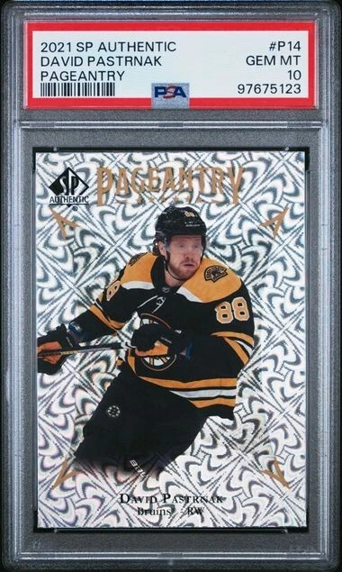 2021 Upper Deck SP Authentic Pageantry P14 David Pastrnak PSA 10 POP 3 Insert - Image 1 of 2