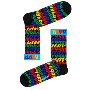 HAPPY SOCKS Women's Black Combed Cotton Jumbo Text Socks Size 5.5-9.5 NWT - Picture 1 of 1