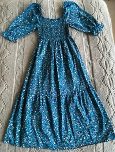 M&S Collection Blue Mix Floral 3/4 Puff Sleeve Tiered Summer Maxi Dress BNWOT - Picture 1 of 17