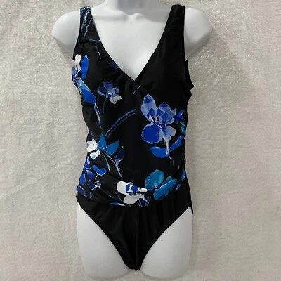 Maiô Feminino Kensie M Preto Azul Floral Uma Peça Sutiã Acolchoado Traseiro Aberto NOVO - Imagem 1 de 4