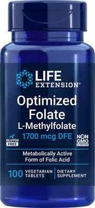 Life Extension Optimized Folate L-Methylfolate 1700mcg DFE 100 Vegetarian Tablet - Picture 1 of 1