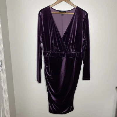 Forever 21 Crushed Velvet Dress Long Sleeve Ruched Sides 2X Whimsy Goth Purple - Image 1 of 4