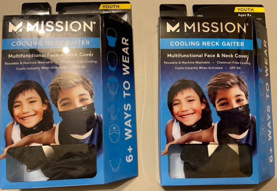 Mission Cooling Neck Gaiter - Youth Ages 5+  One Size - Black (2 Pack) - Image 1 of 2