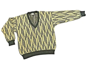 Made in Italy, Benellon Sz. 50 Charcoal & Pale Yellow Wool Knit Cricket Sweater - Picture 1 of 7