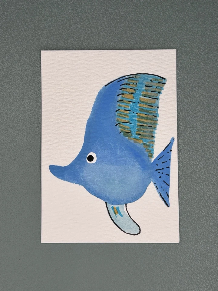 纸上水粉原创艺术签名ACEO微型鱼画Amy Lethem — 第 1/1 张图片