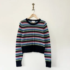 Jersey Brora Lana Mohair Rayas Talla 10 Cuadrado Multicolor Cuello Redondo Tejido - Imagen 1 de 8