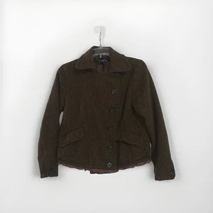 GAP Jacke Damen Gr. XS Kragen asymmetrisch Knopf Rüschensaum braun Wollmantel - Bild 1 von 9