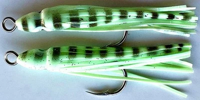 Pkg of 2 each Top Line Jigs 4.5" Squid Skirts (Hoochies) w/Swivel Hook Set Up - Image 1 of 3