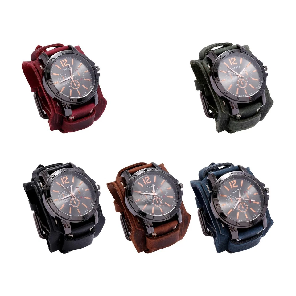 Montre-Bracelet en cuir pour hommes, tendance, large Bracelet, manchette, pour - Photo 1/1